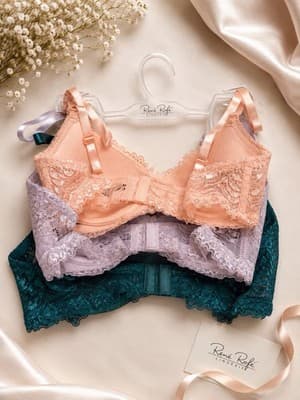 René Rofé Lingerie 3-Pack Lace Underwire Push-Up Bras 34B Green Purple - Thumbnail 2