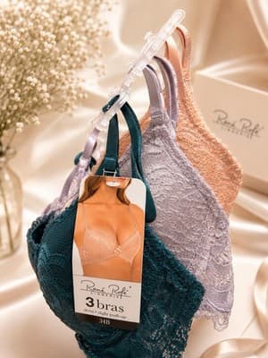 René Rofé Lingerie 3-Pack Lace Underwire Push-Up Bras 34B Green Purple - Thumbnail 3
