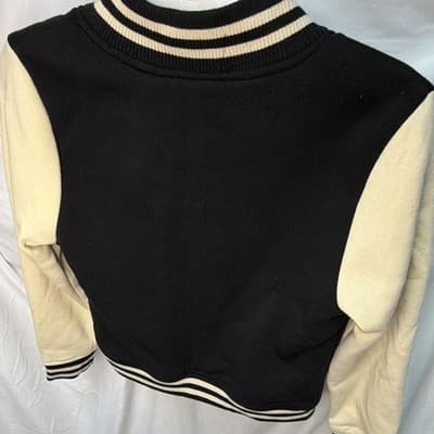 RSQ Black/Beige Varsity Jacket XL Snap Front Lined Short Jacket w/ Pockets - Thumbnail 3