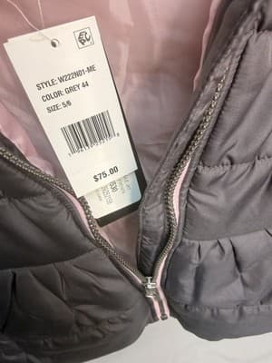 WEATHERTAMER Girls Grey Puffer Jacket Hooded Fur Trim Size 5/6 Polyester - Thumbnail 5