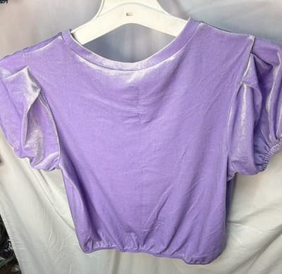 Thereabouts Girls Purple Round Neck Puff Sleeve Solid Crop T-Shirt L 14 - Thumbnail 3
