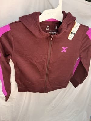 Xersion Girls Full Zip Hooded Colorblock Hoodie Burgundy/Pink Size S 7/8 - Thumbnail 2