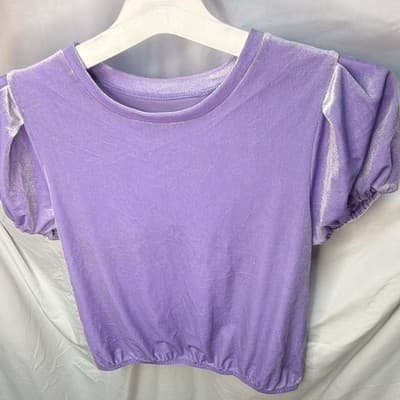 Thereabouts Girls Purple Round Neck Puff Sleeve Solid Crop T-Shirt L 14 - Thumbnail 4