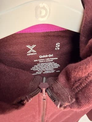 Xersion Girls Full Zip Hooded Colorblock Hoodie Burgundy/Pink Size S 7/8 - Thumbnail 3