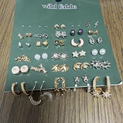 Wild Fable Celestial Stud & Hoop Earrings Set Gold/Silver Rhinestone Pearl - Thumbnail 2
