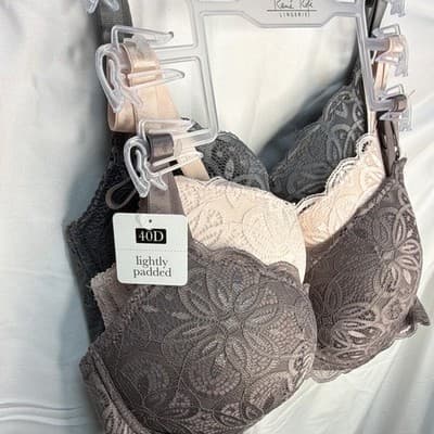 René Rofé Lingerie 3-Pack Lace Floral Underwire Lightly Padded Bras 40D - Thumbnail 2