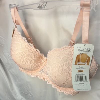 René Rofé Lingerie Lace Floral Underwire Lightly Padded Bra 36DD Pink - Thumbnail 2