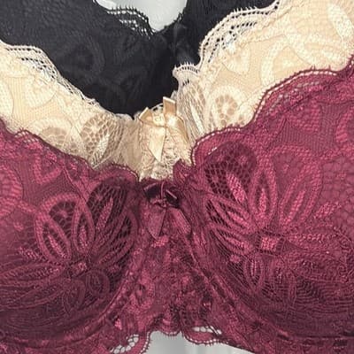 René Rofé Lingerie 3-Pack Lace Floral Underwire Lightly Padded Bras 36D - Thumbnail 4