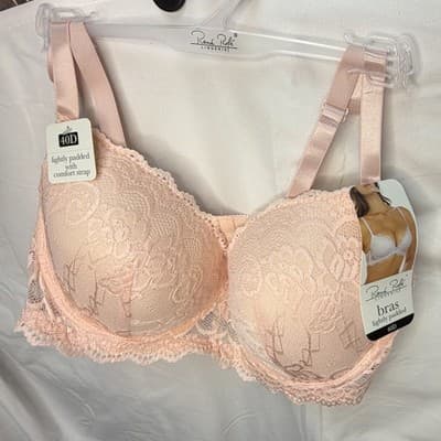 René Rofé Lingerie Lace Floral Push-Up Lightly Padded Bra 40D Pink - Thumbnail 2