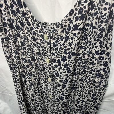 GAP Women’s Blue/White Floral Smocked Button-Front Sleeveless Cotton Dress M - Thumbnail 2