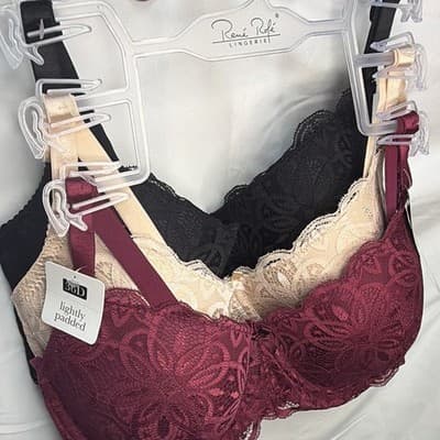 René Rofé Lingerie 3-Pack Lace Floral Underwire Lightly Padded Bras 36D - Thumbnail 2