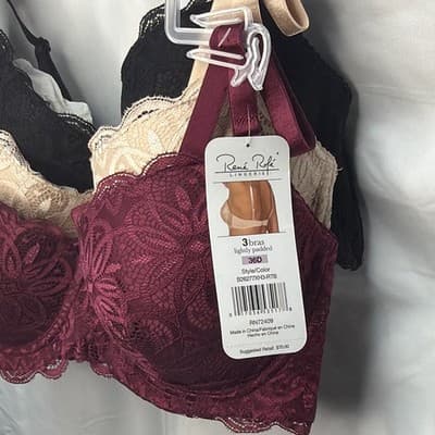 René Rofé Lingerie 3-Pack Lace Floral Underwire Lightly Padded Bras 36D - Thumbnail 3