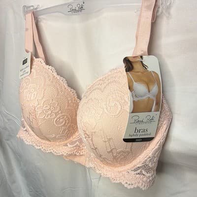 René Rofé Lingerie Lace Floral Underwire Push-Up Lightly Padded Bra 38D Pink - Thumbnail 3