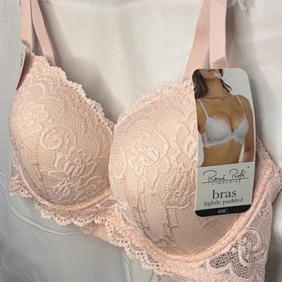 René Rofé Lace Floral Underwire Lightly Padded Bra 40C Pink - Thumbnail 2