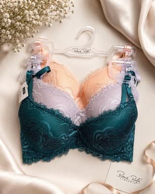 René Rofé Lingerie 3-Pack Lace Underwire Push-Up Bras 34B Green Purple - Thumbnail 4