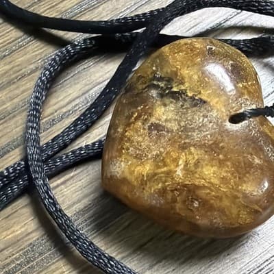 Heart-Shaped Larimar Brown Polished Stone Pendant Charm Necklace on Black Cord - Thumbnail 3