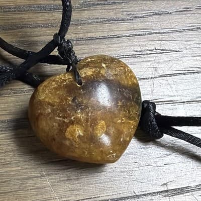 Heart-Shaped Larimar Brown Polished Stone Pendant Charm Necklace on Black Cord - Thumbnail 2