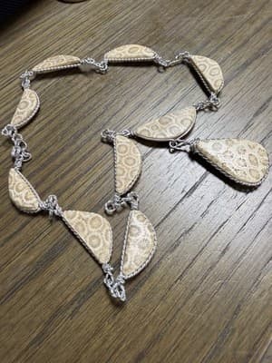 Natural Fossil Coral Statement Necklace | Handmade Artisan Jewelry | 925 Silver - Thumbnail 2