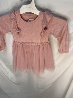 Cat & Jack Girls 2T Pink Long Sleeve Ruffle Tulle Fit & Flare Knee Dress - Thumbnail 4