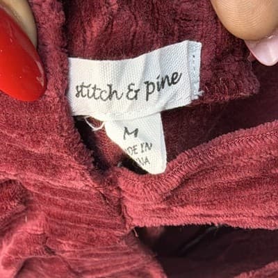 Stitch & Pine Burgundy Corduroy Zip Front Square Neck Strappy Romper M - Thumbnail 4