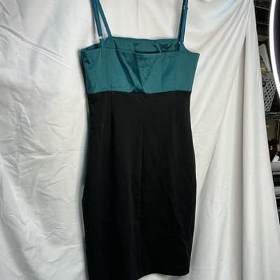 Ivorni Women’s Teal/Black/White Colorblock Sheath Square Neck Dress S - Thumbnail 2
