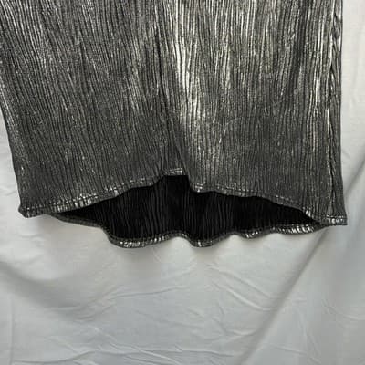 Allison Taylor Women's Silver Metallic Pleated Knit V-Neck Sleeveless Top S - Thumbnail 3