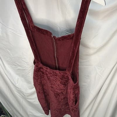 Stitch & Pine Burgundy Corduroy Zip Front Square Neck Strappy Romper M - Thumbnail 3