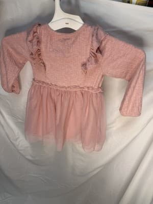 Cat & Jack Girls 2T Pink Long Sleeve Ruffle Tulle Fit & Flare Knee Dress - Thumbnail 3
