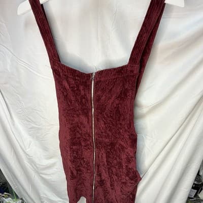 Stitch & Pine Burgundy Corduroy Zip Front Square Neck Strappy Romper M - Thumbnail 2