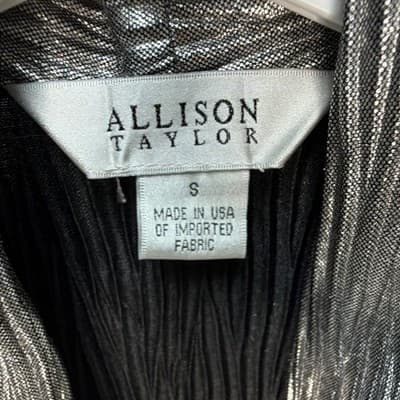 Allison Taylor Women's Silver Metallic Pleated Knit V-Neck Sleeveless Top S - Thumbnail 2