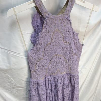 Francesca's Women's Lavender/Beige Floral Lace Sleeveless A-Line Short Dress M - Thumbnail 2