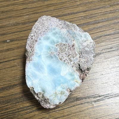 Blue Larimar Mineral Crystal Slab Slice Specimen on Matrix Rough Display Piece - Thumbnail 4