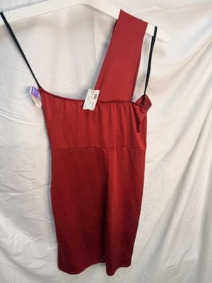 J. boke Women's Red One Shoulder Ruched Sheath Knee Satin Dress M - Thumbnail 3