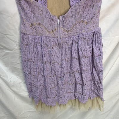 Francesca's Women's Lavender/Beige Floral Lace Sleeveless A-Line Short Dress M - Thumbnail 5