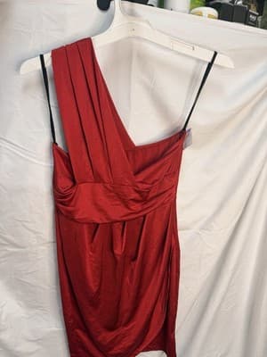 J. boke Women's Red One Shoulder Ruched Sheath Knee Satin Dress M - Thumbnail 2
