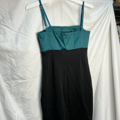 Ivorni Women’s Teal/Black/White Colorblock Sheath Square Neck Dress S - Thumbnail 3