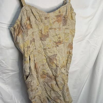 Urban Outfitters Beige/Brown Paris Graphic Print Cotton Zip Jumpsuit M - Thumbnail 2