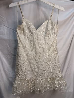 Lulus Women's White Embroidered Lace Sweetheart Strappy Mini Dress L - Thumbnail 4