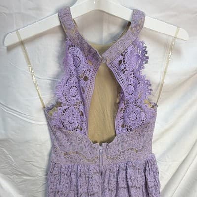 Francesca's Women's Lavender/Beige Floral Lace Sleeveless A-Line Short Dress M - Thumbnail 4