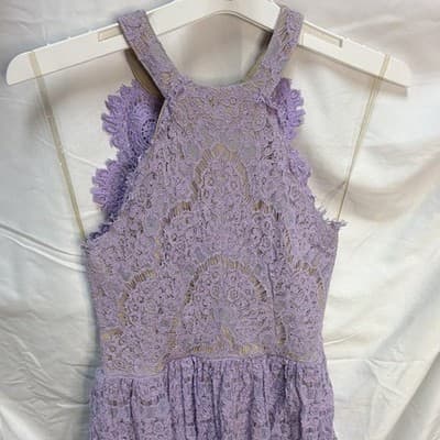 Francesca's Women's Lavender/Beige Floral Lace Sleeveless A-Line Short Dress M - Thumbnail 7