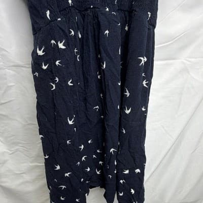 Purple Snow Black/White Bird Print Tie Front V-Neck Strappy Romper M - Thumbnail 6