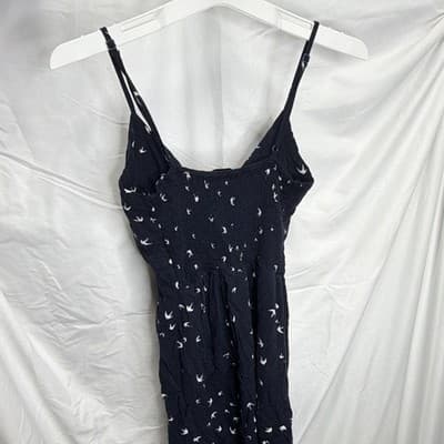Purple Snow Black/White Bird Print Tie Front V-Neck Strappy Romper M - Thumbnail 4