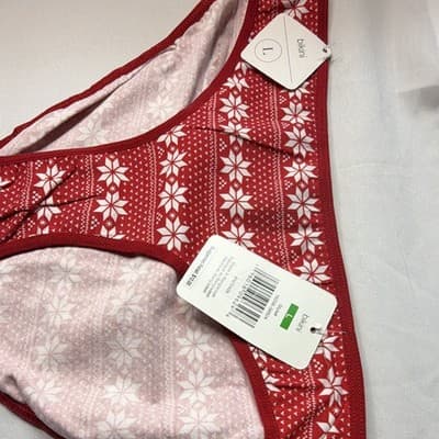 René Rofé Women’s Red/White Snowflake Christmas Bikini Swim Bottom Size L - Thumbnail 2