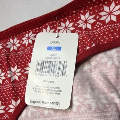 René Rofé Women's Bikini Panties XL Red/White Snowflake Christmas Print - Thumbnail 2