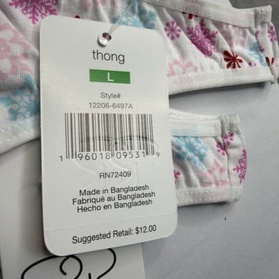 2 René Rofé Women's Thong Panties M White/Pink/Blue Snowflake Christmas MPN - Thumbnail 4