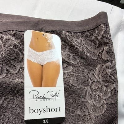 Rene Rofe Lingerie Women's Lace Floral Boyshort Panties 3X Brown 2 Pack - Thumbnail 2