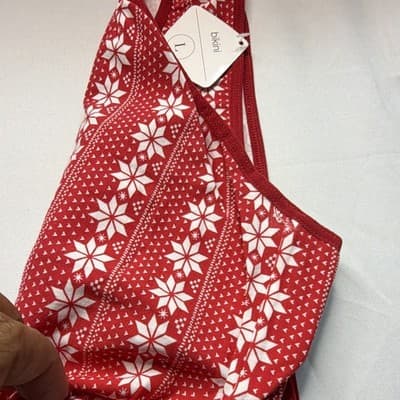 René Rofé Women’s Red/White Snowflake Christmas Bikini Swim Bottom Size L - Thumbnail 3