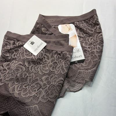 Rene Rofe Lingerie Women's Lace Floral Boyshort Panties 3X Brown 2 Pack - Thumbnail 4
