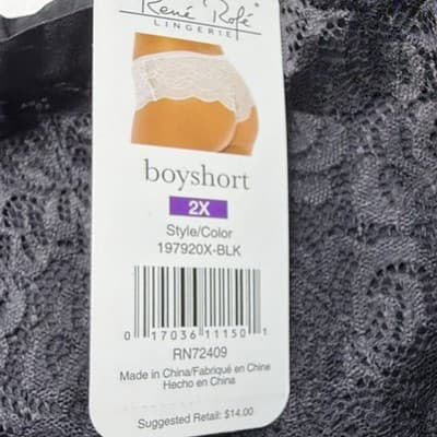 2 René Rofé Women's Boyshort Panties 2X Black Floral Lace Bow - Thumbnail 3