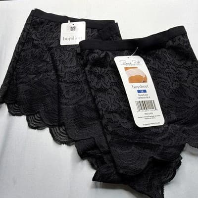 René Rofé Lingerie Women's Boyshort Panties 2 Pack 1X Black Lace Floral MPN - Thumbnail 4